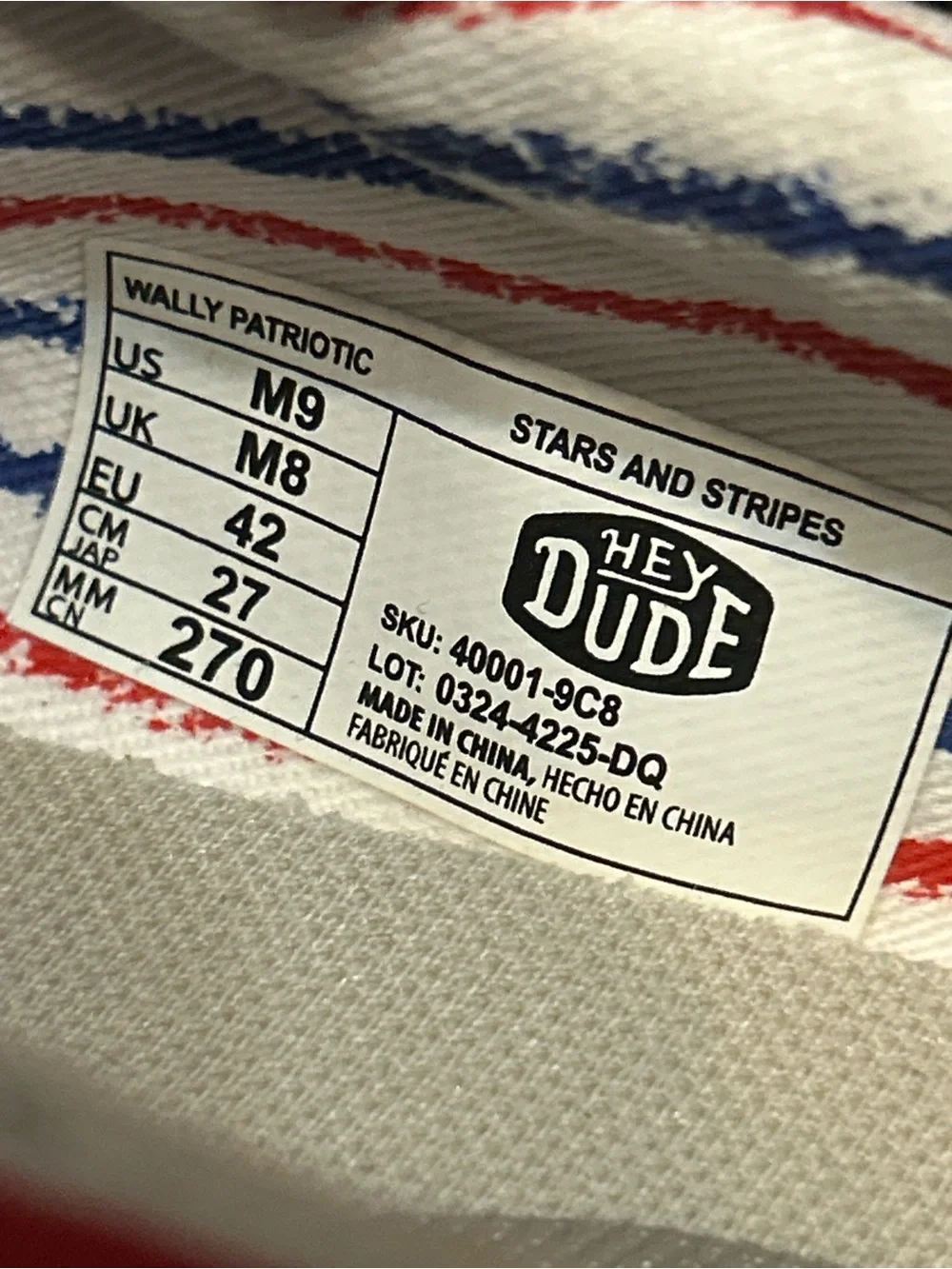 HEY DUDE American USA flag patriotic shoes sneakers men’s 9 new